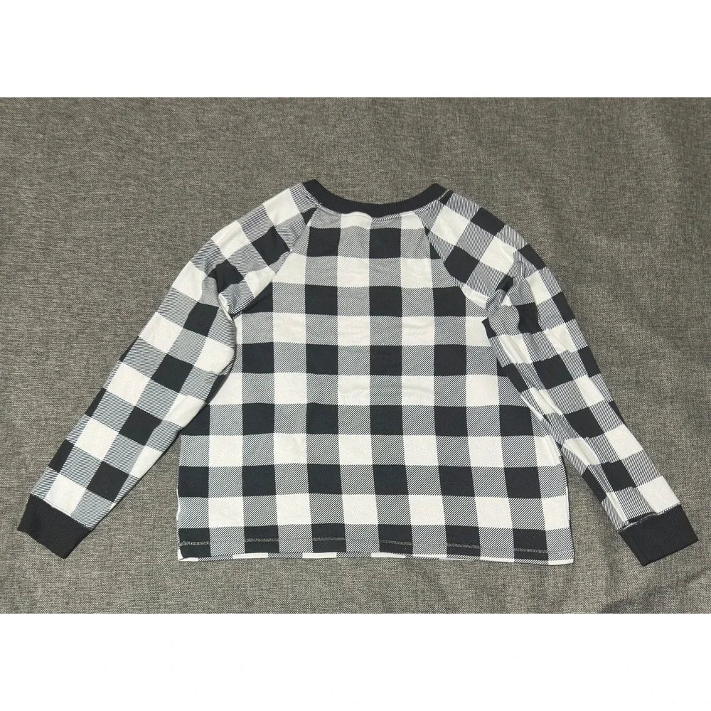 Joyspun Girls XL (16-18) Pajama Top Black White Buffalo Plaid Long Sleeve